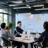 王思远，内容运营总监，正在会议室向团队讲解内容策略方案，白板上写满运营数据与规划，充满激情与领导力